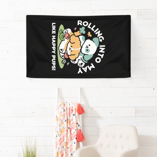 Happy Puppies Rolling Into May beroemd gemaakt doo Spandoek (Insitu)