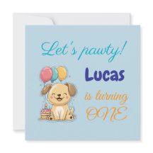 Happy Puppy, Boy, Let's Pawty, 1st Birthday Card