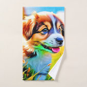 Happy Puppy Meadow Design (Serviette à main)