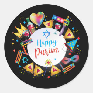 Happy Purim Basket Gifts, Decoratie, siervoorwerpe Ronde Sticker