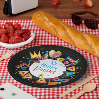 Happy Purim Basket Gifts, Decoration, Ornaments Papieren Bordje