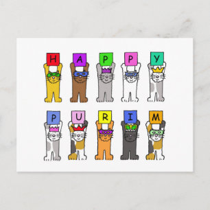 Happy Purim Cartoon Katten in maskers en Petten Briefkaart