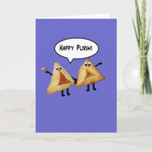 Happy Purim Cute Smiling Hamentaschen Cartoon Kaart