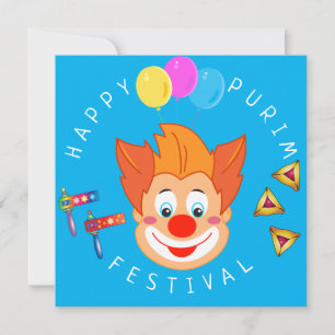 Happy Purim Festival Funny Clown Kinder Party Kaart
