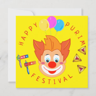 Happy Purim Festival Funny Clown Kinder Party Kaart