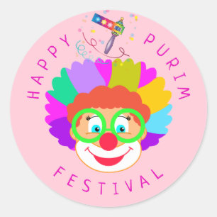 Happy Purim Festival Funny Clown Kinder Party Ronde Sticker