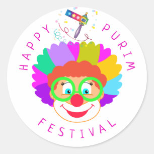 Happy Purim Festival Funny Clown Kinder Party Ronde Sticker