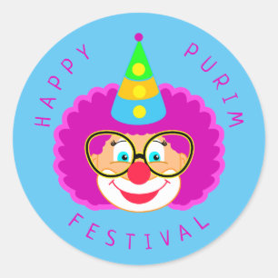 Happy Purim Festival Funny Clown Kinder Party Ronde Sticker