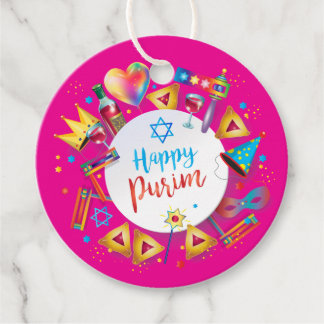 Happy Purim Festival Kleurrijke  Decoratie Bedankjes Labels