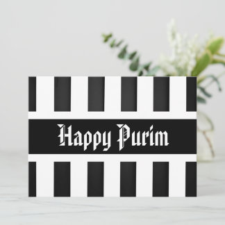 Happy Purim Flat Wenskaart Stripe Black White Feestdagenkaart
