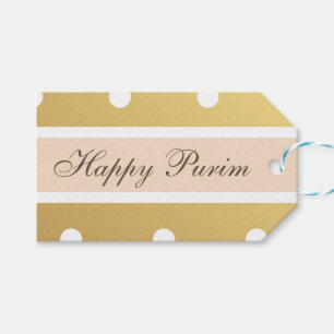Happy Purim Gift Label Gold Polka Dots Cadeaulabel