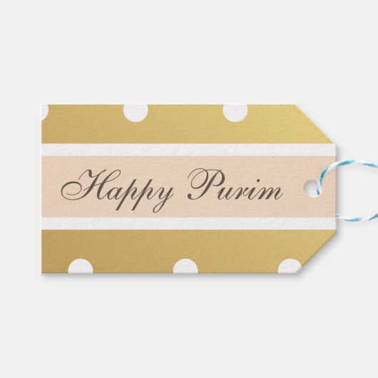 Happy Purim Gift Label Gold Polka Dots Cadeaulabel (Voorkant (Horizontaal))