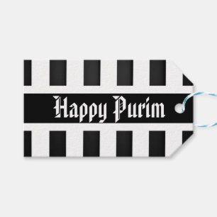 Happy Purim Gift Label Stripe Black White Cadeaulabel