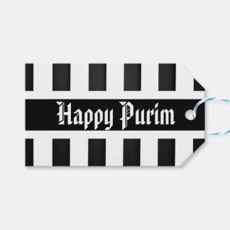 Happy Purim Gift Label Stripe Black White Cadeaulabel