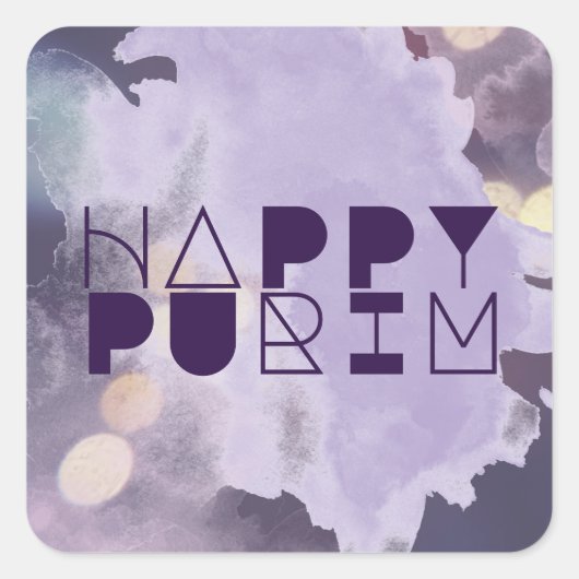 HAPPY PURIM in Paars Vierkante Sticker (Voorkant)
