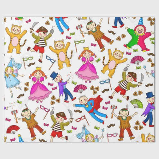 Happy Purim-Kinderen in kostuum Cadeaupapier (Zoom)
