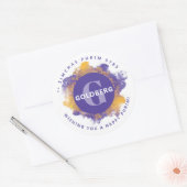 Happy Purim Paars Persoonlijk Monogram GROOT Ronde Sticker (Envelop)