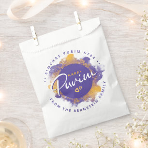 Happy Purim - Paarse Splash Favor Bag Bedankzakje