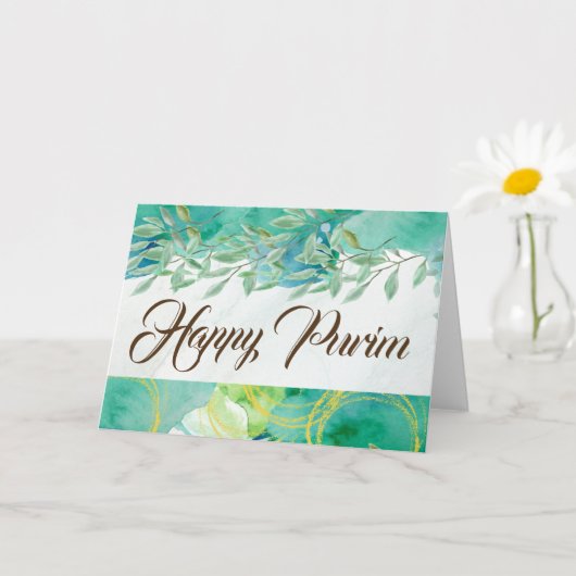 Happy Purim Plié Carte de voeux Aquarelle Vert (Petite plante)