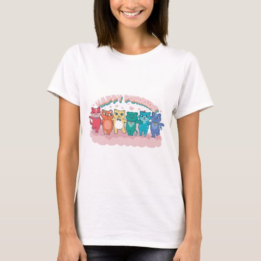 Happy Purride Rainbow Pride Katten T-shirt (Voorkant)
