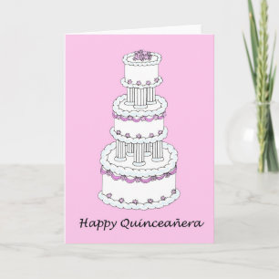 Happy Quinceanera Roze en Witte Drie Niveaus Kaart
