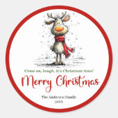 Happy quirky reindeer sticker red green artwork (Devant)
