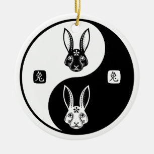 Happy Rabbit Chinees nieuwjaar 2023 Yin Yang Taich Keramisch Ornament