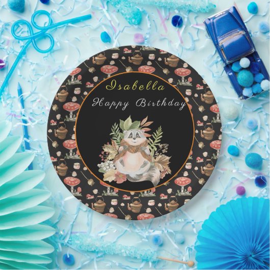 Happy Raccoon past Tekst en Kleur aan Papieren Bordje (Feest)