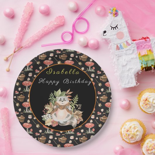 Happy Raccoon past Tekst en Kleur aan Papieren Bordje (Feest)