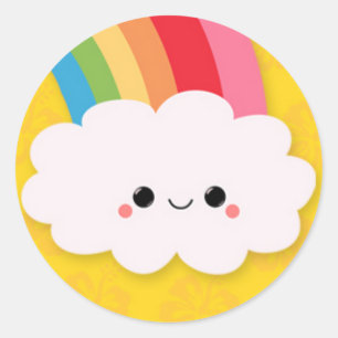 Happy Rainbow Cloud op geel Ronde Sticker