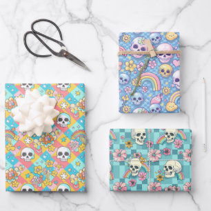 Happy Rainbow Flower Skull Gothic Kleurrijk Inpakpapier Vel