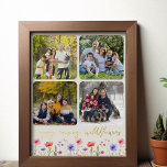 Happy Raising Fleurs sauvages 4 Photo Collage Gold<br><div class="desc">Empreinte or de luxe avec bordure fleur sauvage colorée et 4 de vos photos préférées. Vos images s'afficheront automatiquement en format carré avec des angles arrondis pour former le collage photo. "fleurs sauvages heureux" est écrit en écriture décontractée or manuscrite, au-dessus d'une bordure de jolies fleurs sauvages du pays sur...</div>