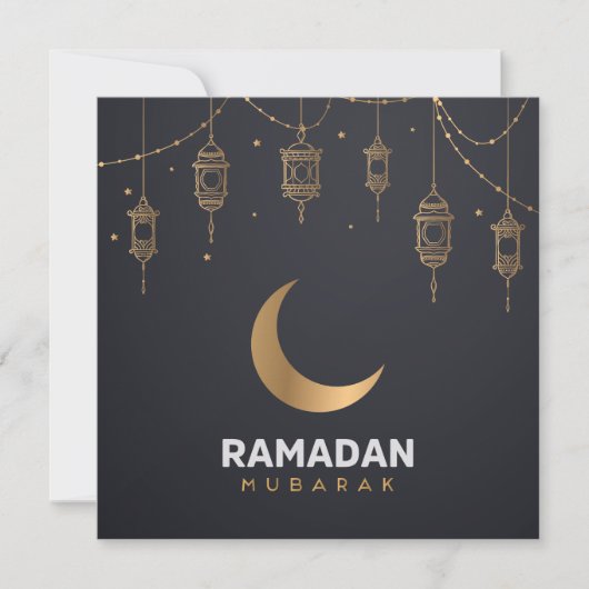 Happy Ramadan Mubarak | Ramadan Kareem Gold Muslim Feestdagenkaart (Voorkant)