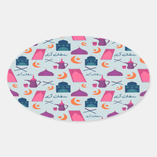 Happy Ramadan Pattern Ovale Sticker