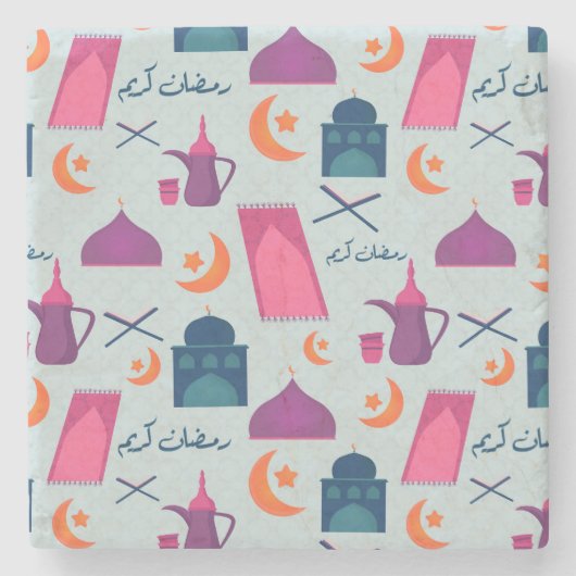 Happy Ramadan Pattern Stenen Onderzetter (Voorkant)