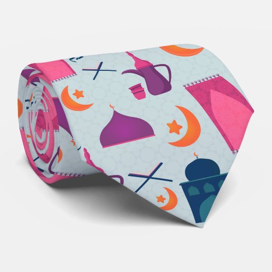 Happy Ramadan Pattern Stropdas (Opgerold)