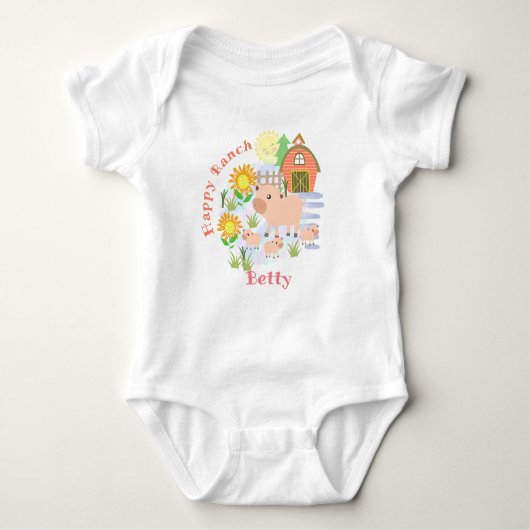 Happy Ranch Pig. Gepersonaliseerd. Baby Bodysuit (Voorkant)
