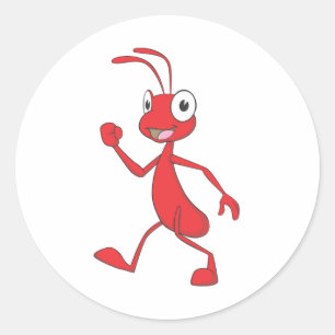 Happy Red Ant Walking Ronde Sticker
