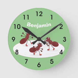 Happy red ants ijsschaatsen cartoon ronde klok