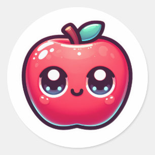 Happy Red Apple in Kawaii-stijl Ronde Sticker