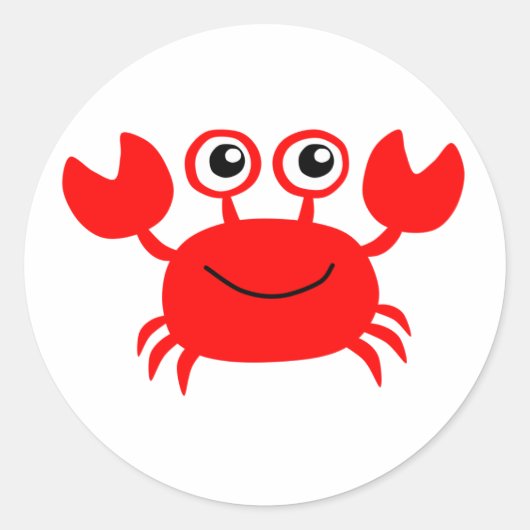 Happy Red Cartoon Crab Ronde Sticker (Voorkant)