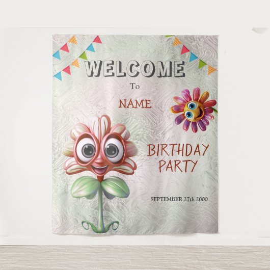 Happy Red Flowers Verjaardagsfeestje Achtergrond Wandkleed (Voorkant)