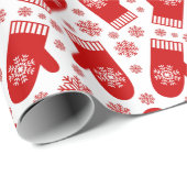 Happy Red Kerstmis Mittens Cadeaupapier (Rol Hoek)