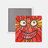 Happy Red Monster Smile Magneet (Voorkant / Achterkant)