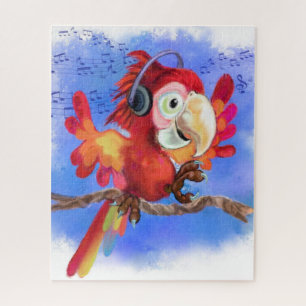 Happy Red Parrot Music Dancer Puzzle - Grappig Legpuzzel