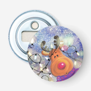Happy Reindeer - Kerstmis Button Flesopener