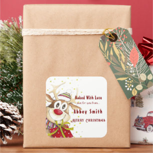 Happy Rendier Kerstkoekjes Snoep & Traktaties Vierkante Sticker