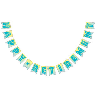 HAPPY RETIREMENT BANNER, Tropisch blauw en geel Vlaggetjes