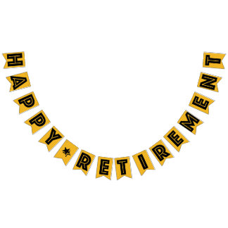 HAPPY RETIREMENT BANNER, zwarte tekst op gouden kl Vlaggetjes