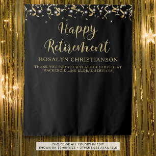 Happy Retirement Black Gold Confetti Streamers Wandkleed